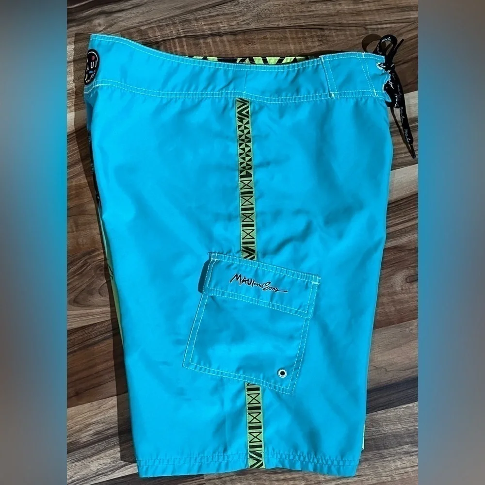HULA GIRL Maui & Sons Palm Tree Blue Board Shorts - Limited Edition - RARE!